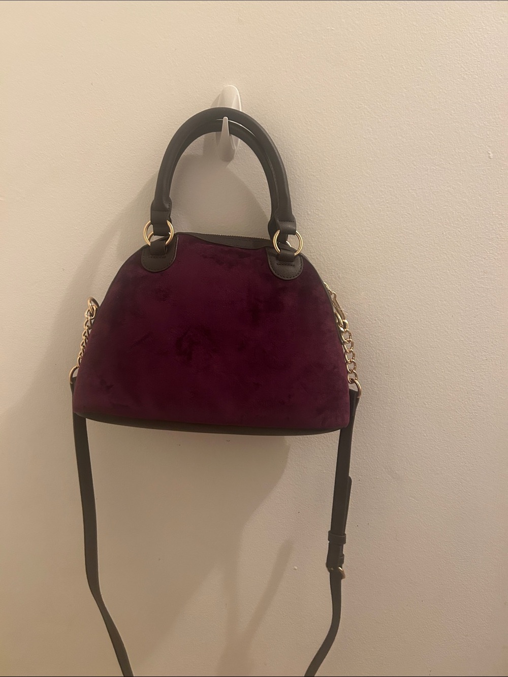 Juicy Couture Plum Velvet Dome Satchel with Black Trim and Gold Crown Charm - Picture 2 of 4